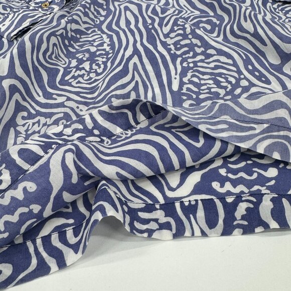 Blue & White Wave-Print Summer Shirt Dress / Cover-Up - Picture 7 of 9